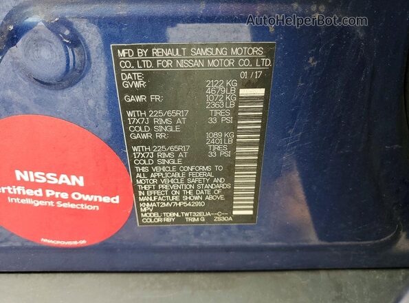 KNMAT2MV7HP542910 2017 NISSAN ROGUE Blue Widok wnętrza 360 stopni