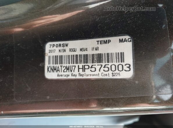 KNMAT2MV7HP575003 2017 NISSAN ROGUE Black Շարժիչի բաժամունքի տեսք