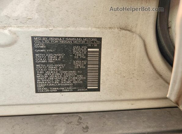 KNMAT2MV7JP558935 2018 NISSAN ROGUE White Շարժիչի բաժամունքի տեսք