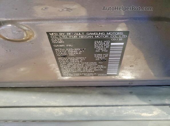 KNMAT2MV7JP572849 2018 NISSAN ROGUE Gray Вид наклейки з VIN-кодом