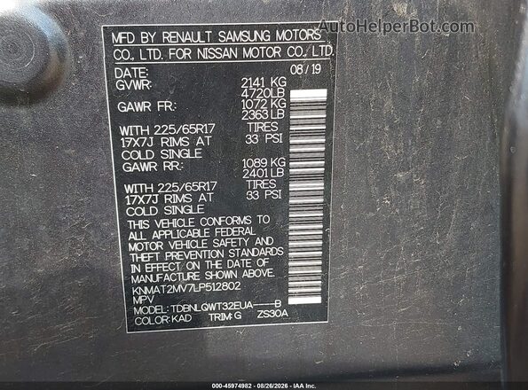KNMAT2MV7LP512802 2020 NISSAN ROGUE Gray Vista del compartimento del motor