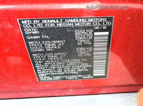 KNMAT2MV8GP707930 2016 NISSAN ROGUE Red Engine compartment view