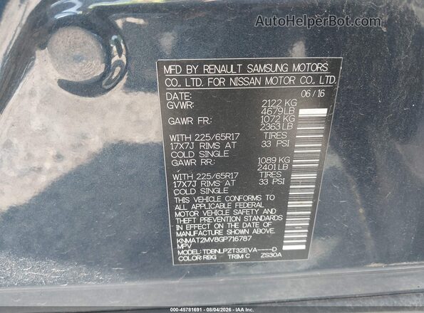 KNMAT2MV8GP716787 2016 NISSAN ROGUE Blue Widok komory silnika