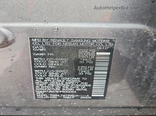KNMAT2MV8HP600054 2017 NISSAN ROGUE Silver Vista de la etiqueta del VIN