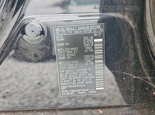 KNMAT2MV8JP501224 2018 NISSAN ROGUE Black VIN კოდის სტიკერის ხედი