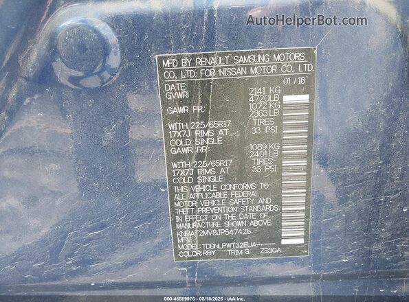 KNMAT2MV8JP547426 2018 NISSAN ROGUE Blue ძრავის განყოფილების ხედი