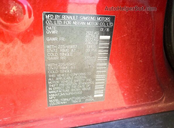 KNMAT2MVXGP645303 2016 NISSAN ROGUE Red სალონის 360-გრადუსიანი ხედი