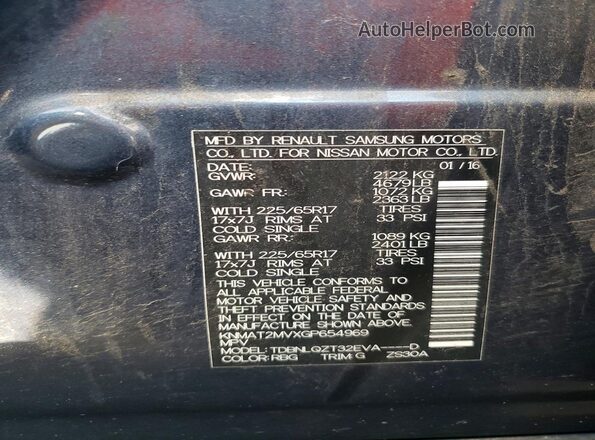 KNMAT2MVXGP654969 2016 NISSAN ROGUE Blue Widok wnętrza 360 stopni