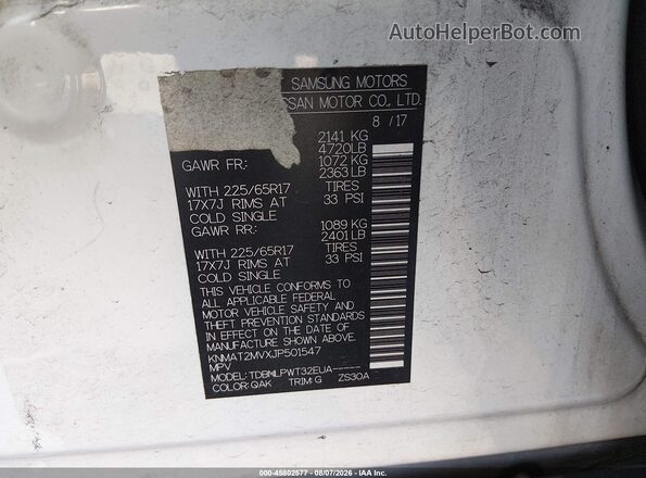 KNMAT2MVXJP501547 2018 NISSAN ROGUE White Շարժիչի բաժամունքի տեսք