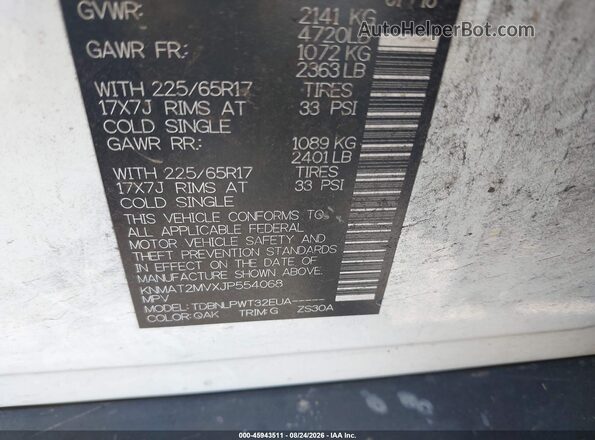 KNMAT2MVXJP554068 2018 NISSAN ROGUE White Engine compartment view