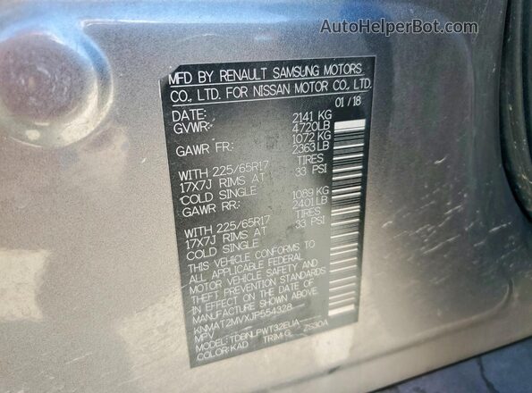 KNMAT2MVXJP554328 2018 NISSAN ROGUE Gray VIN sticker view