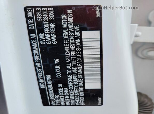 LPSED3KA6NL057867 2022 POLESTAR 2 White Vista del compartimento del motor