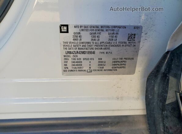 LRBAZLR42MD189846 2021 BUICK ENVISION White VIN კოდის სტიკერის ხედი