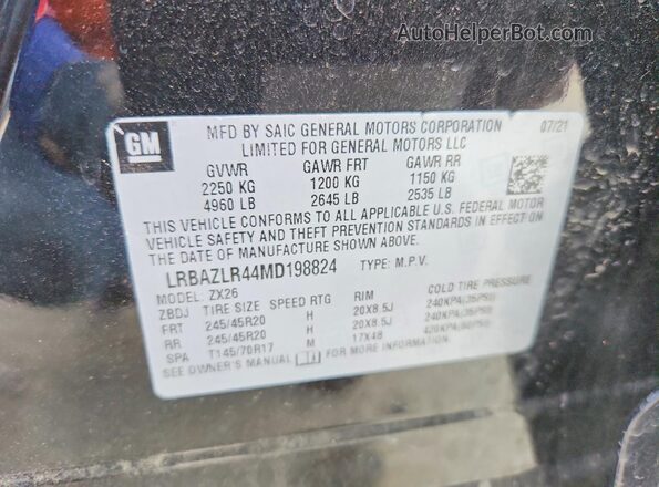 LRBAZLR44MD198824 2021 BUICK ENVISION Black Вид наклейки з VIN-кодом