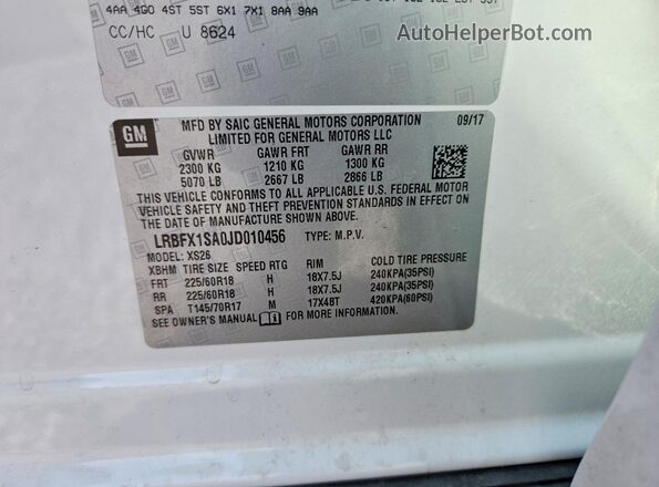 LRBFX1SA0JD010456 2018 BUICK ENVISION White სალონის 360-გრადუსიანი ხედი