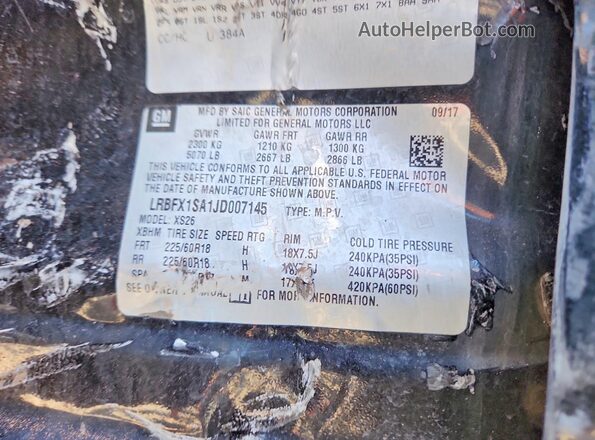 LRBFX1SA1JD007145 2018 BUICK ENVISION Black Вид наклейки з VIN-кодом