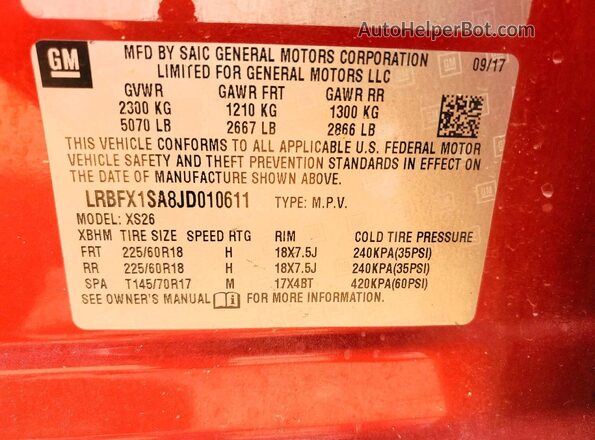 LRBFX1SA8JD010611 2018 BUICK ENVISION Red Շարժիչի բաժամունքի տեսք