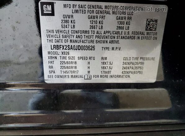 LRBFX2SA0JD003626 2018 BUICK ENVISION Black Widok naklejki z numerem VIN