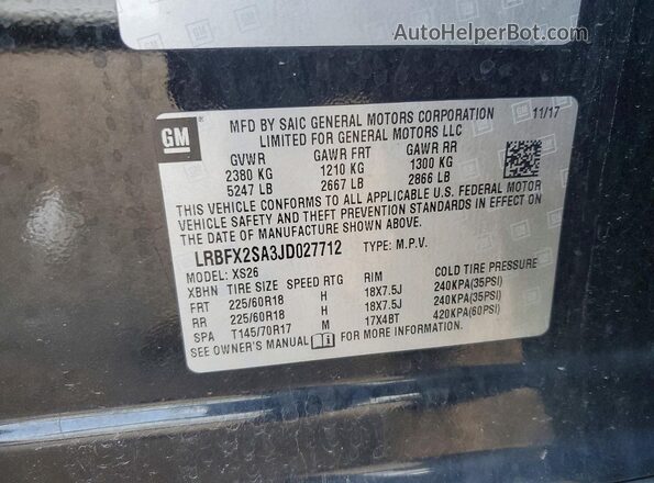 LRBFX2SA3JD027712 2018 BUICK ENVISION Black Vista de la etiqueta del VIN