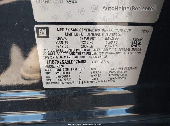 LRBFX2SA5LD125403 2020 BUICK ENVISION Black Engine compartment view