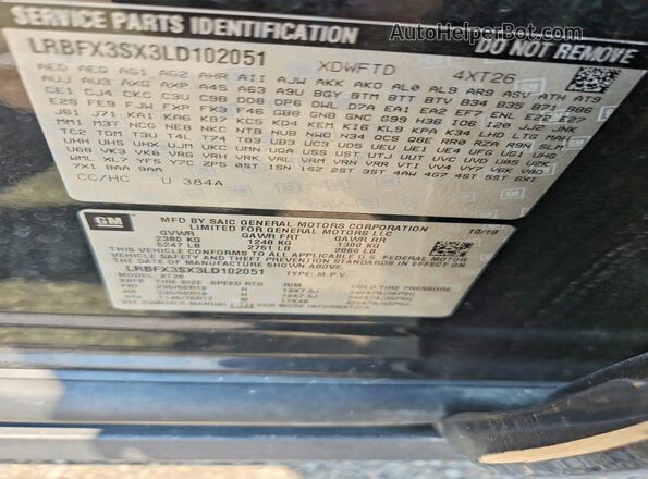 LRBFX3SX3LD102051 2020 BUICK ENVISION Черный Вид наклейки с VIN-кодом