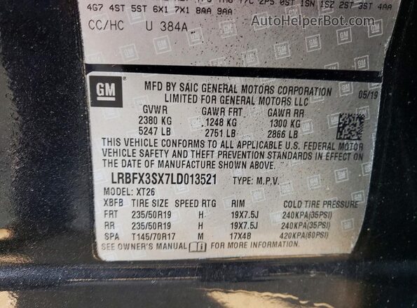 LRBFX3SX7LD013521 2020 BUICK ENVISION Black VIN sticker view
