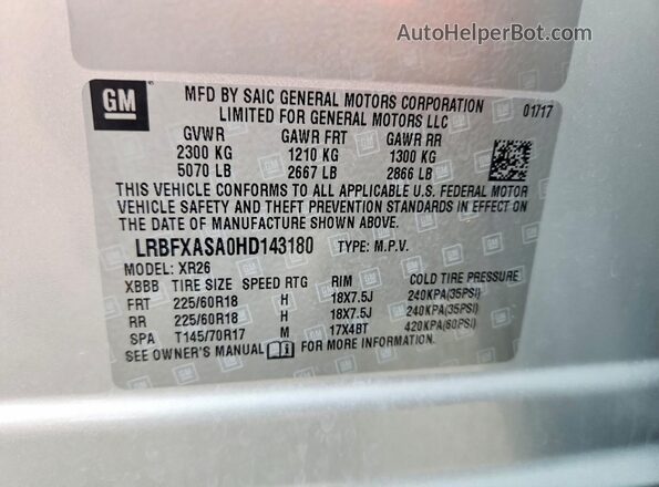 LRBFXASA0HD143180 2017 BUICK ENVISION Silver სალონის 360-გრადუსიანი ხედი