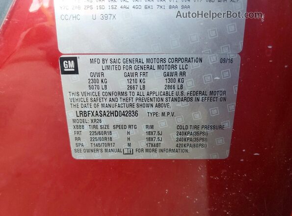 LRBFXASA2HD042836 2017 BUICK ENVISION Red Engine compartment view