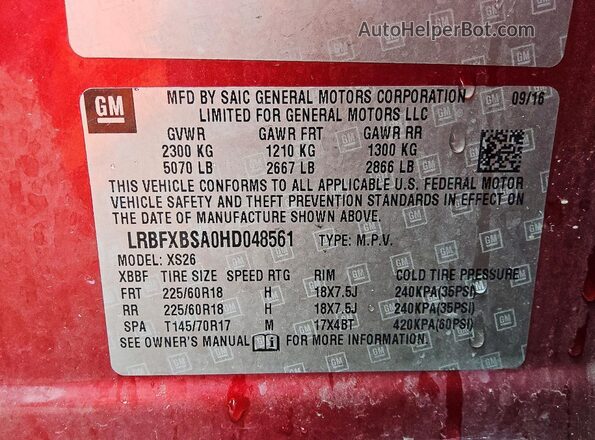 LRBFXBSA0HD048561 2017 BUICK ENVISION Red VIN sticker view