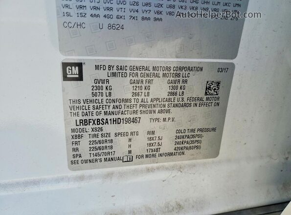 LRBFXBSA1HD198467 2017 BUICK ENVISION White Widok naklejki z numerem VIN