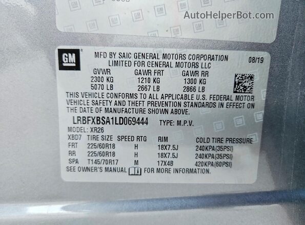 LRBFXBSA1LD069444 2020 BUICK ENVISION Gray Vista interior de 360 grados