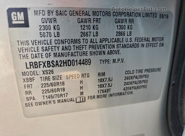 LRBFXBSA2HD014489 2017 BUICK ENVISION Silver 