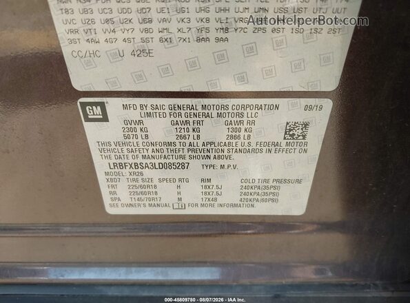 LRBFXBSA3LD085287 2020 BUICK ENVISION Brown Engine compartment view