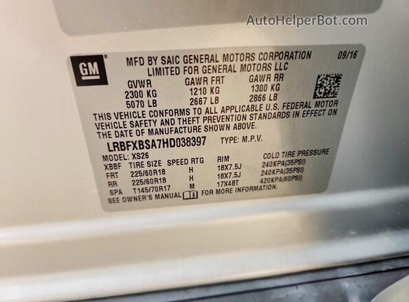 LRBFXBSA7HD038397 2017 BUICK ENVISION Silver Vista interior de 360 grados