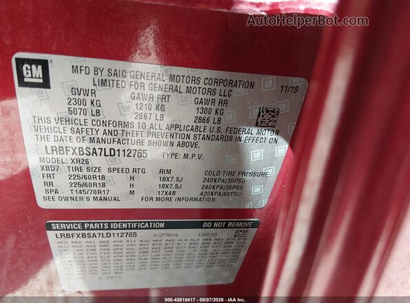 LRBFXBSA7LD112765 2020 BUICK ENVISION Red Engine compartment view