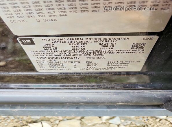 LRBFXBSA7LD156717 2020 BUICK ENVISION Black Вид підкапотного простору