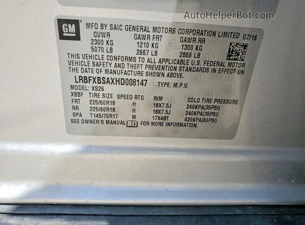 LRBFXBSAXHD008147 2017 BUICK ENVISION Silver Widok wnętrza 360 stopni