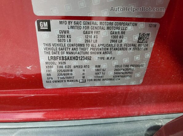 LRBFXBSAXHD123492 2017 BUICK ENVISION Красный Вид подкапотного пространства