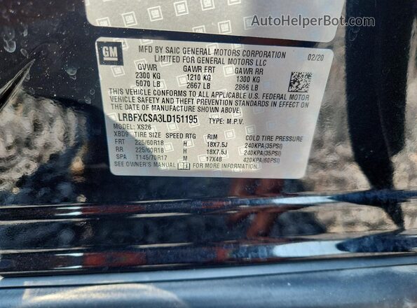 LRBFXCSA3LD151195 2020 BUICK ENVISION Black Շարժիչի բաժամունքի տեսք