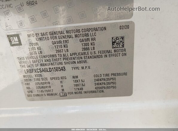 LRBFXCSA6LD150543 2020 BUICK ENVISION White Engine compartment view