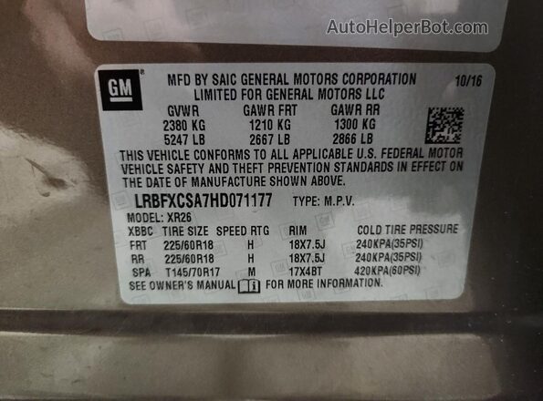 LRBFXCSA7HD071177 2017 BUICK ENVISION Brown VIN sticker view