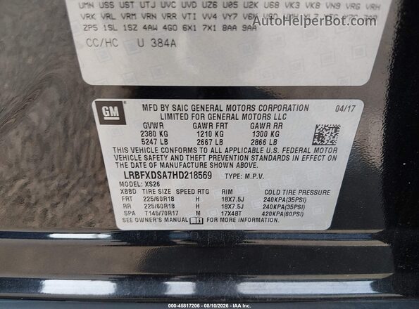 LRBFXDSA7HD218569 2017 BUICK ENVISION Black Вид підкапотного простору
