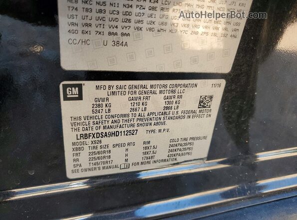 LRBFXDSA9HD112527 2017 BUICK ENVISION Black VIN կոդի պիտակի տեսք