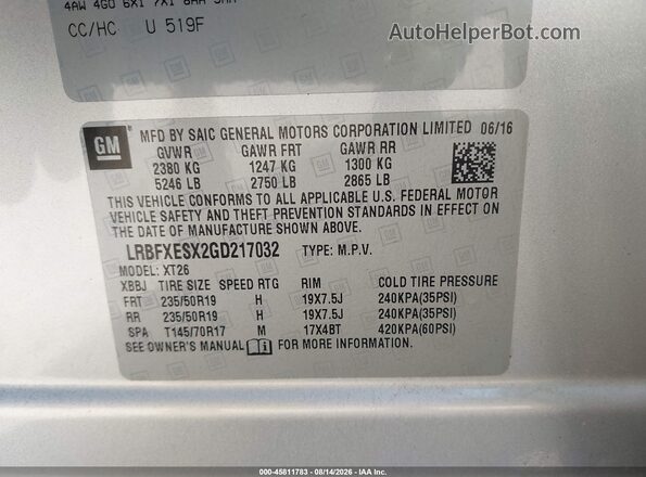 LRBFXESX2GD217032 2016 BUICK ENVISION Серебряный Вид подкапотного пространства