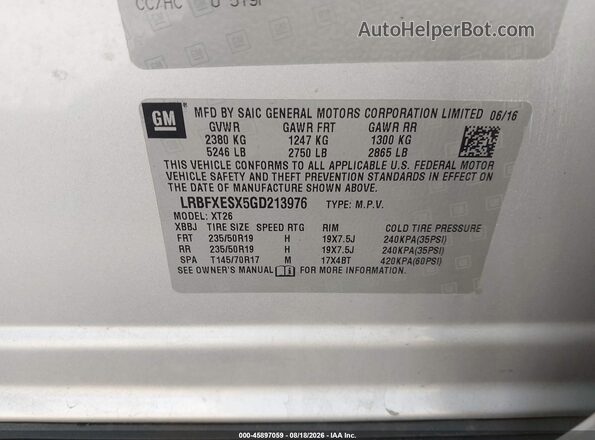 LRBFXESX5GD213976 2016 BUICK ENVISION Silver Engine compartment view