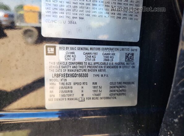 LRBFXESX8GD166300 2016 BUICK ENVISION Black VIN sticker view