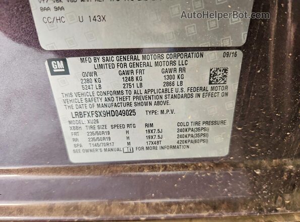 LRBFXFSX9HD049025 2017 BUICK ENVISION Purple Widok naklejki z numerem VIN