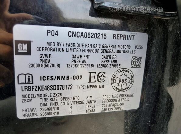 LRBFZKE48SD078172 2025 BUICK ENVISION Black VIN sticker view