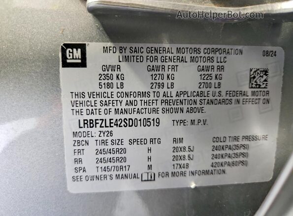 LRBFZLE42SD010519 2025 BUICK ENVISION Silver Вид наклейки з VIN-кодом