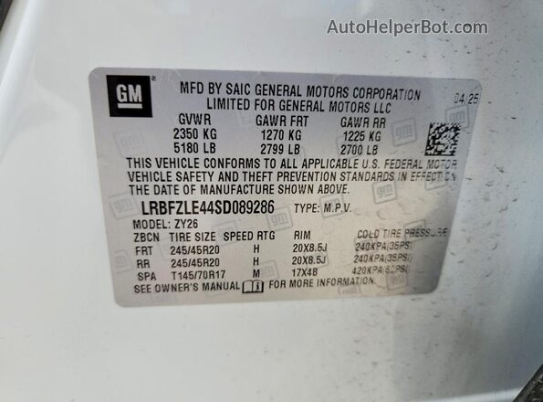 LRBFZLE44SD089286 2025 BUICK ENVISION White VIN sticker view